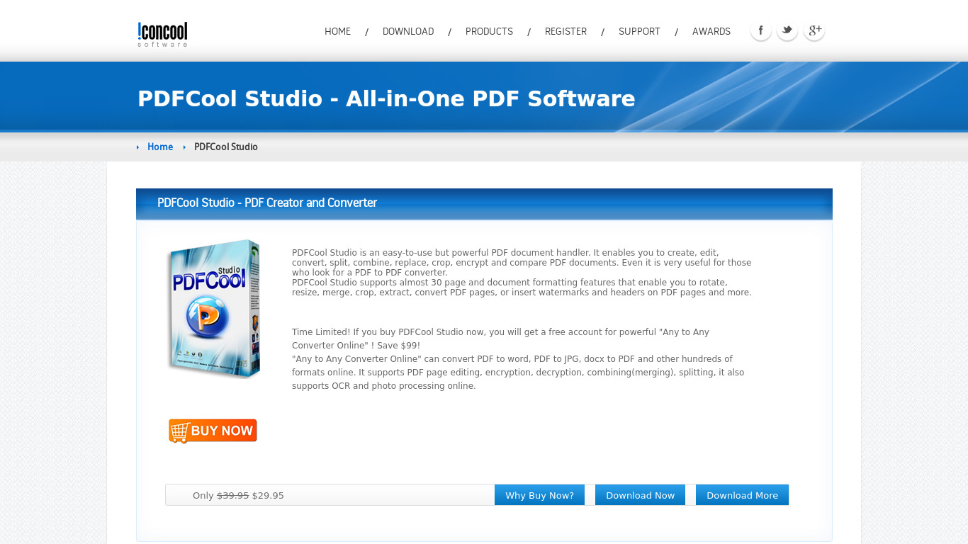 PDFCool Studio Landing page