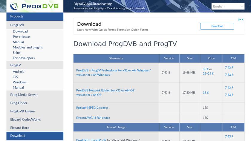 ProgDVB/ProgTV Landing Page