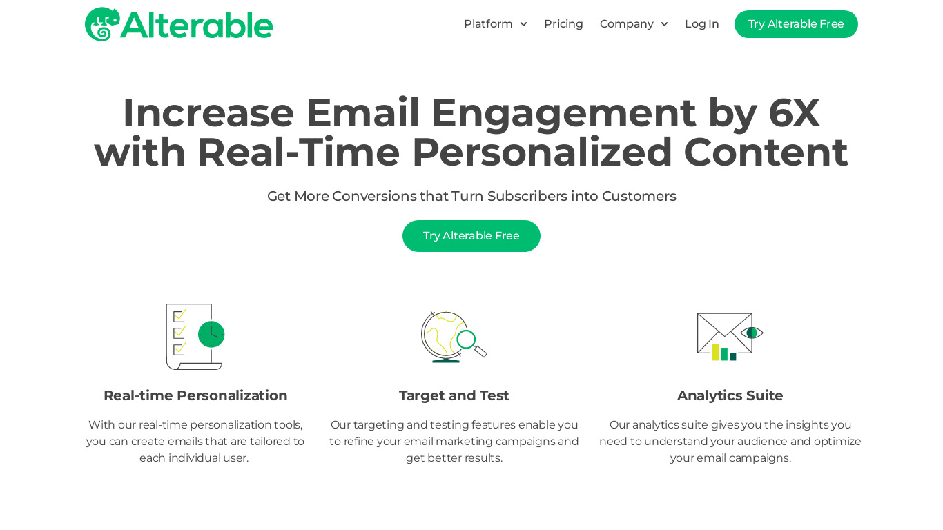 Alterable Landing page