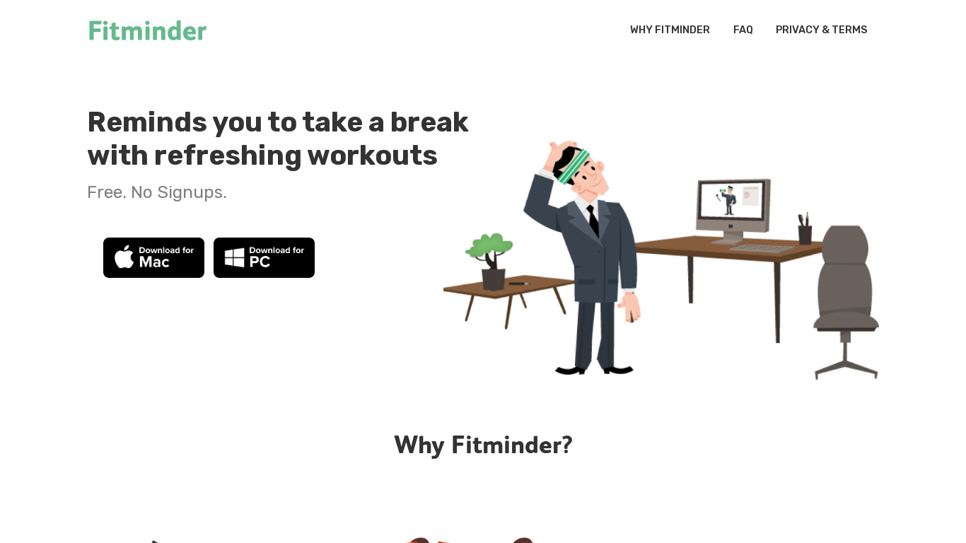Fitminder Landing page