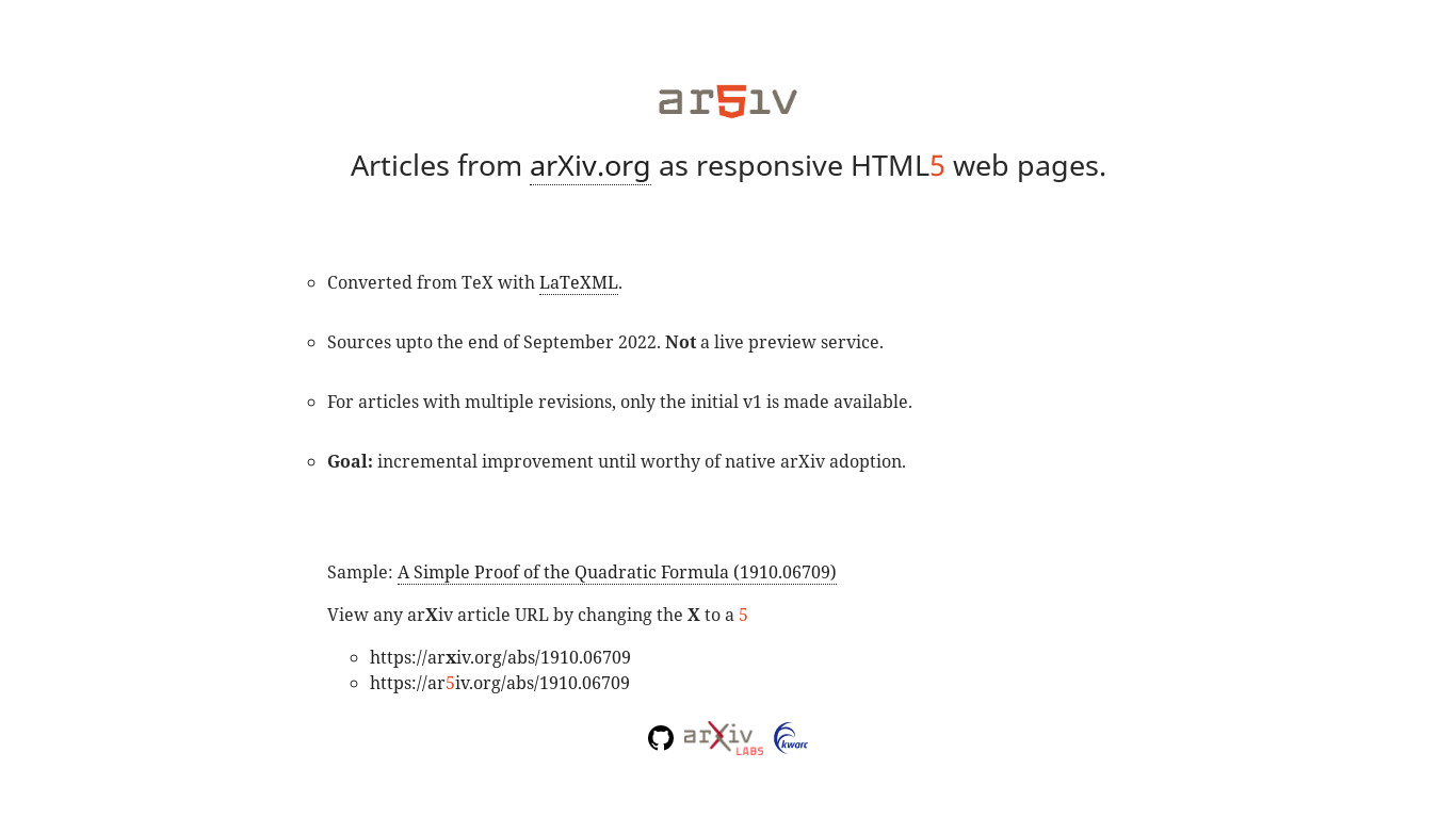 ar5iv.org Landing page