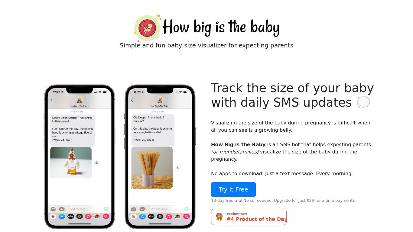 How big is the baby? Landing page
