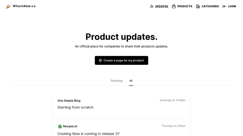 WhatsNew.co Landing Page