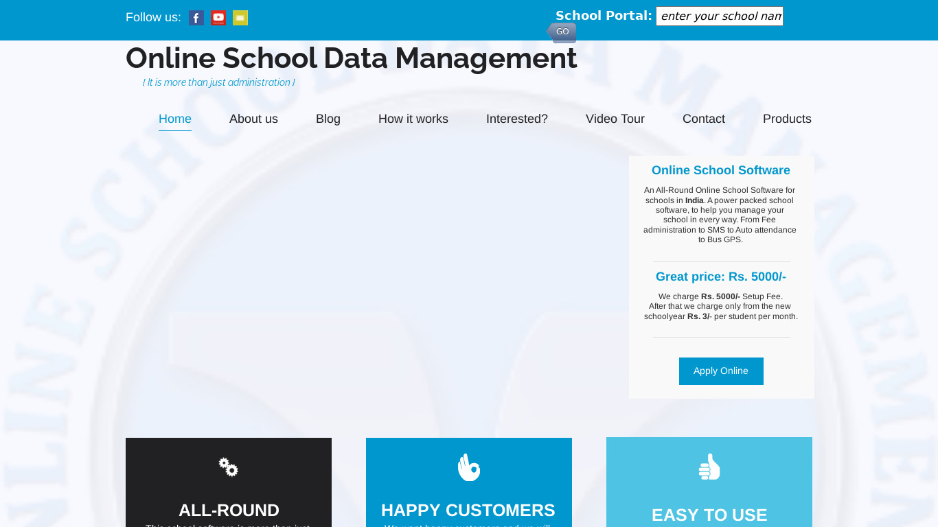 Allround Online School Software Landing page