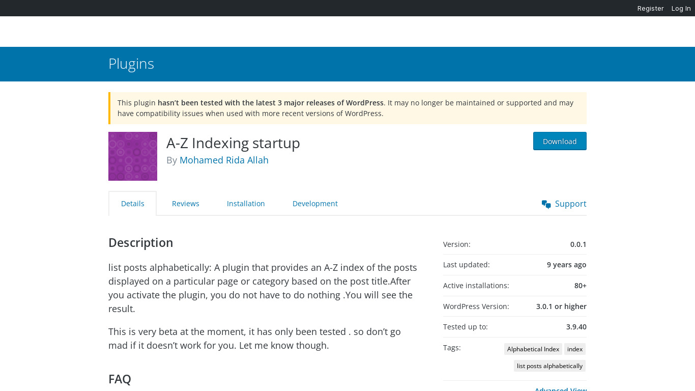 A-Z Indexing startup Landing page