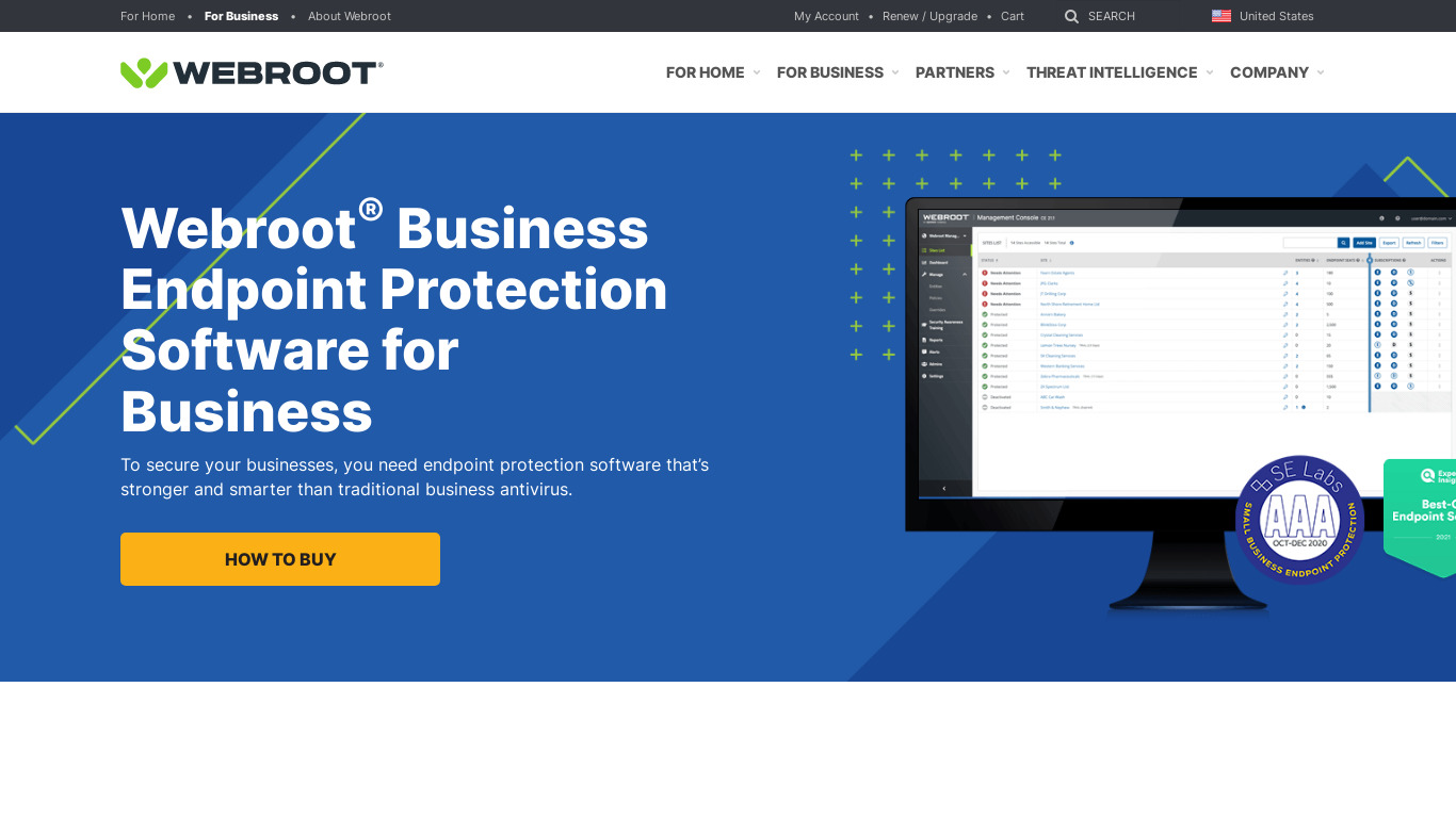 Webroot Business End Landing page