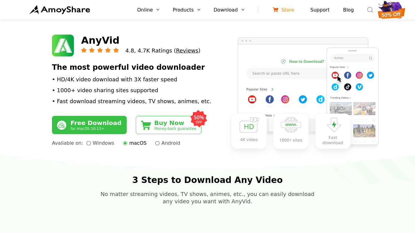 AnyVid Landing page