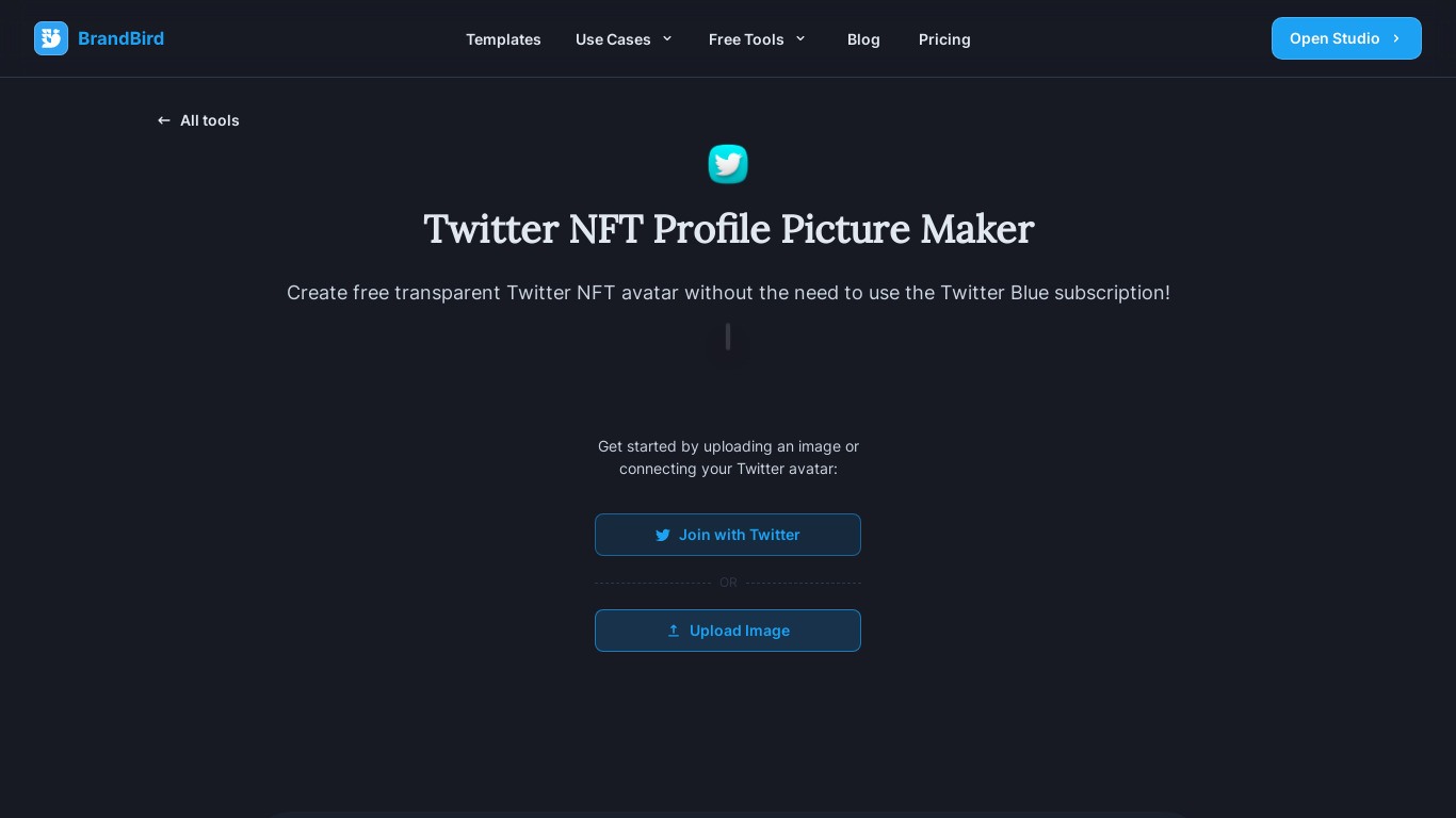 Twitter NFT avatar maker Landing page