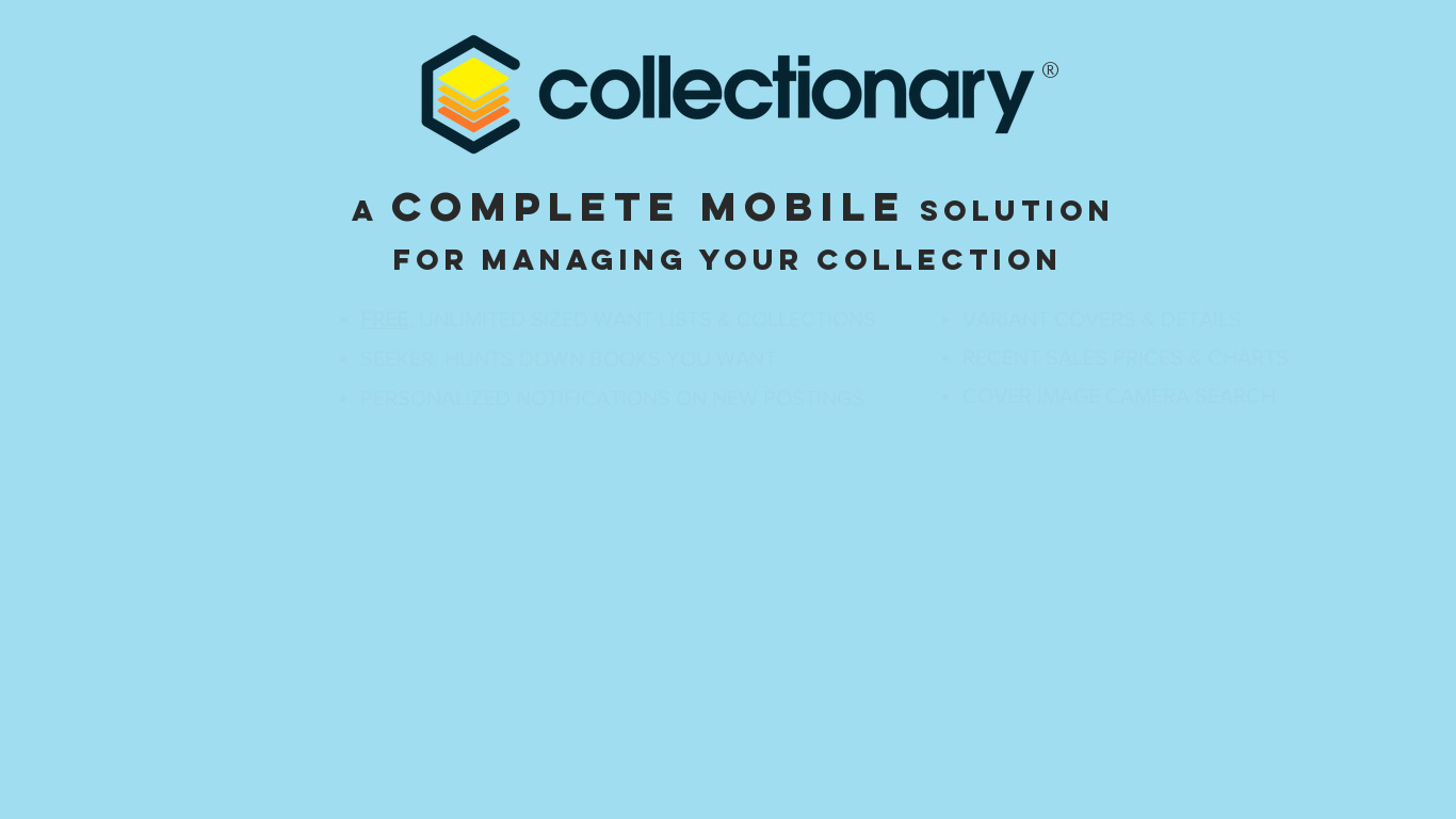 Collectionary 4comics Landing page