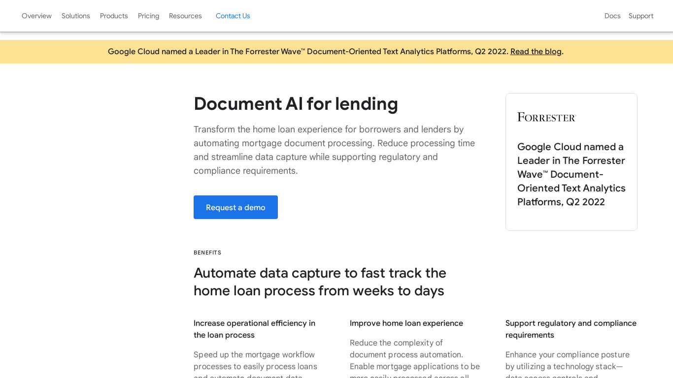 Lending DocAI by Google Landing page