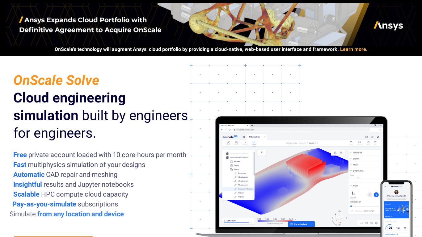 OnScale Solve Landing page