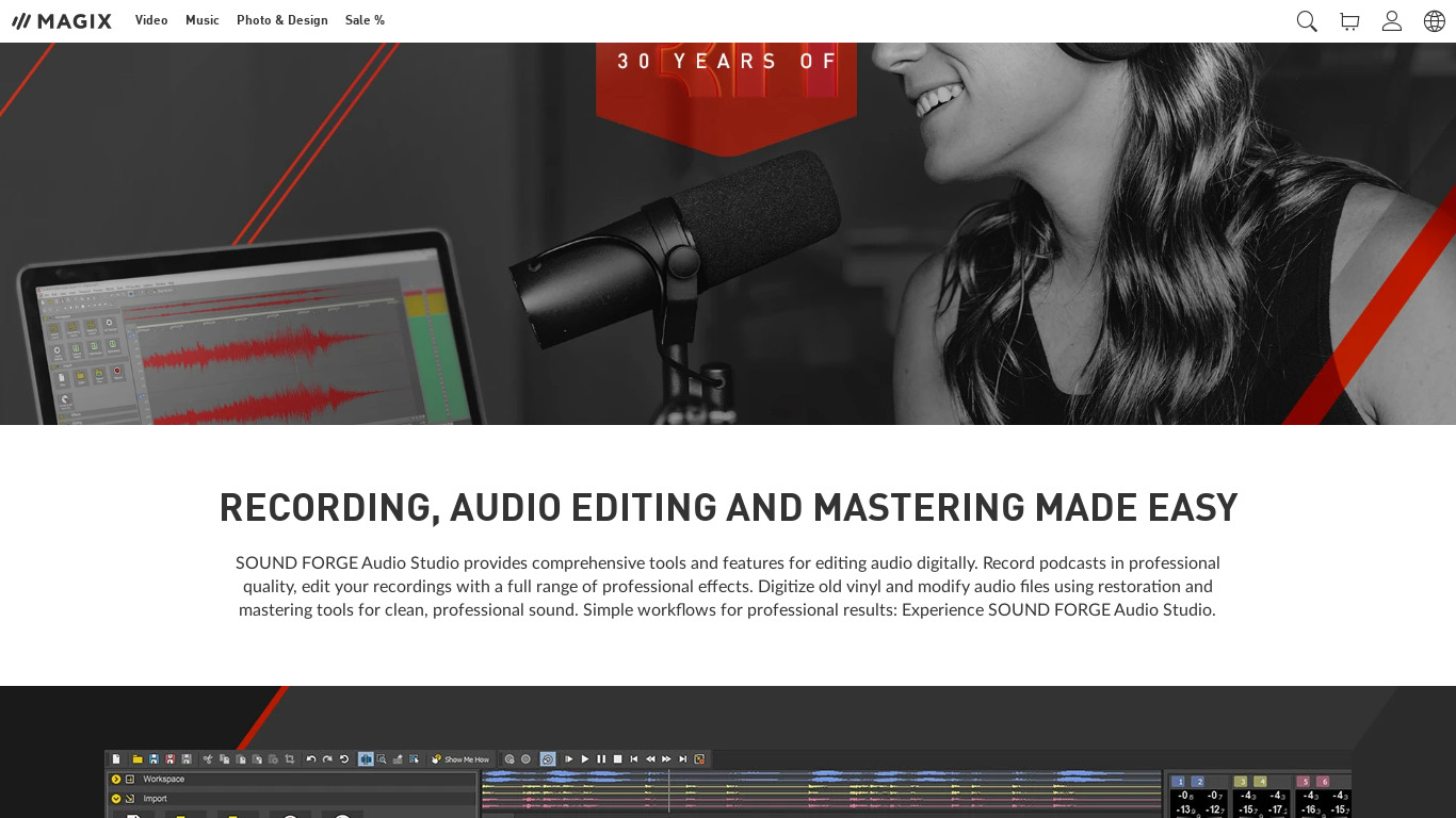 Sound Forge Audio Studio Landing page