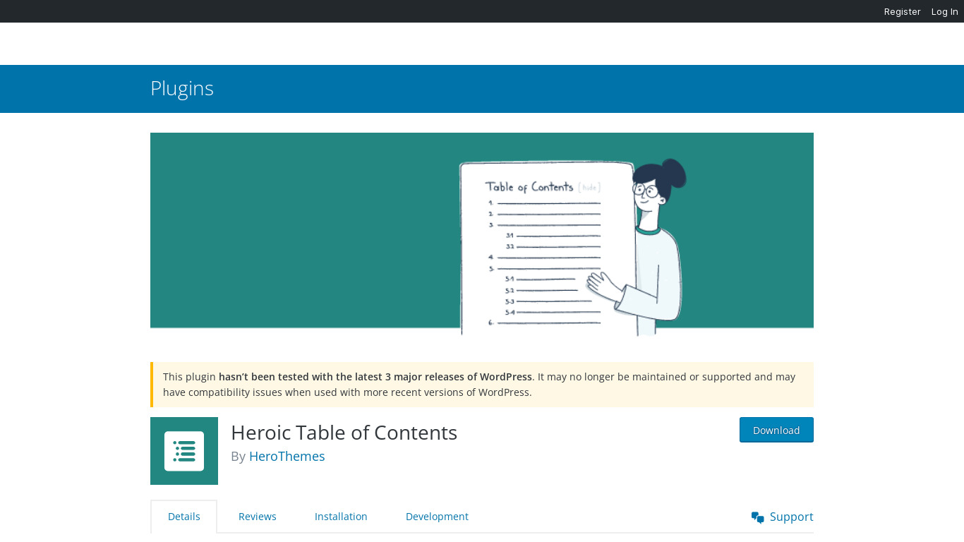 Heroic Table of Contents Landing page