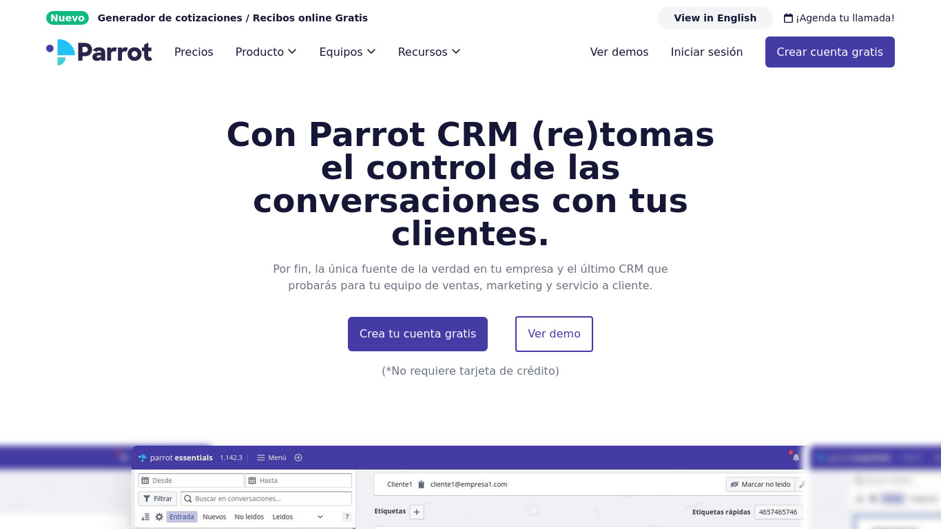 Parrot CRM Landing page