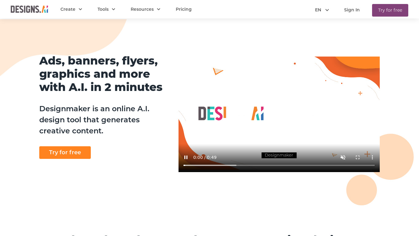 Designmaker by Designs.ai Landing page