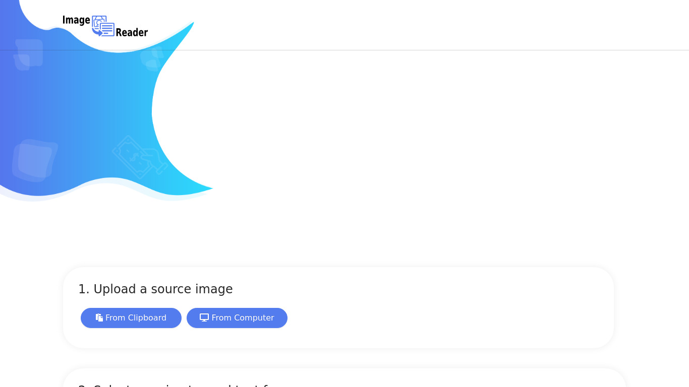 Image Reader Landing page
