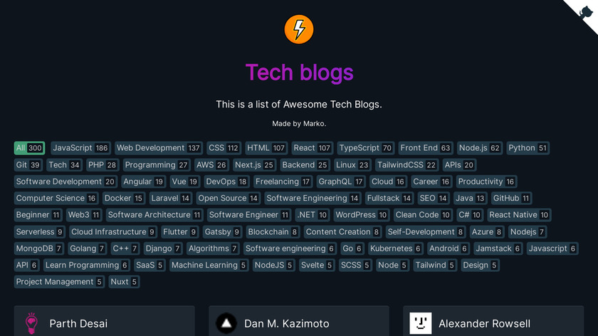 Tech Blogs Landing Page