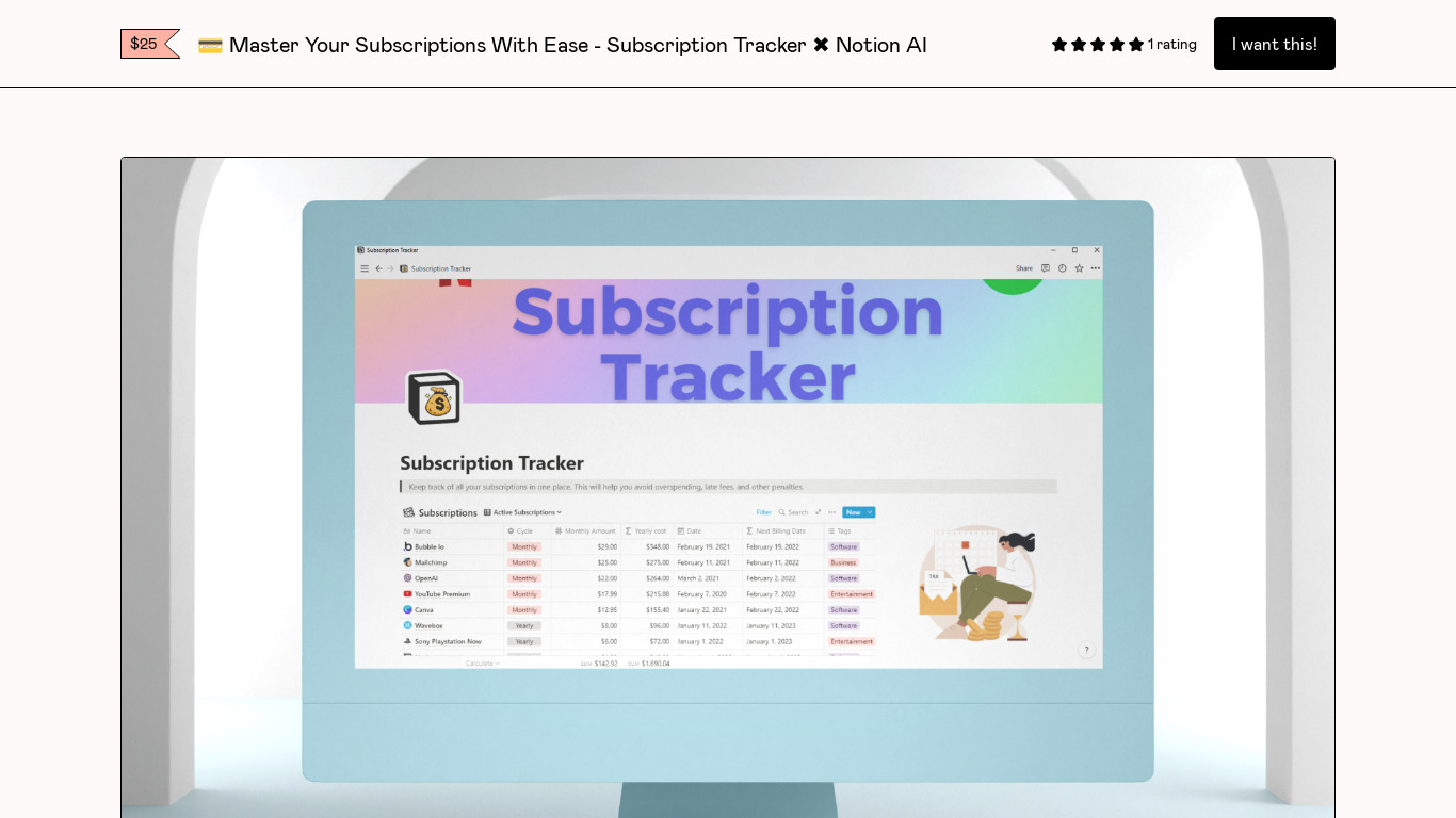 Subscriptions Tracker Landing page