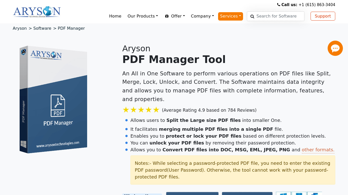 Aryson PDF Manager Landing page