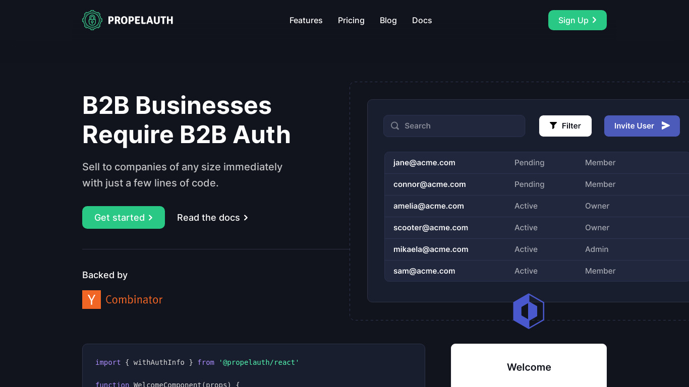 PropelAuth Landing page
