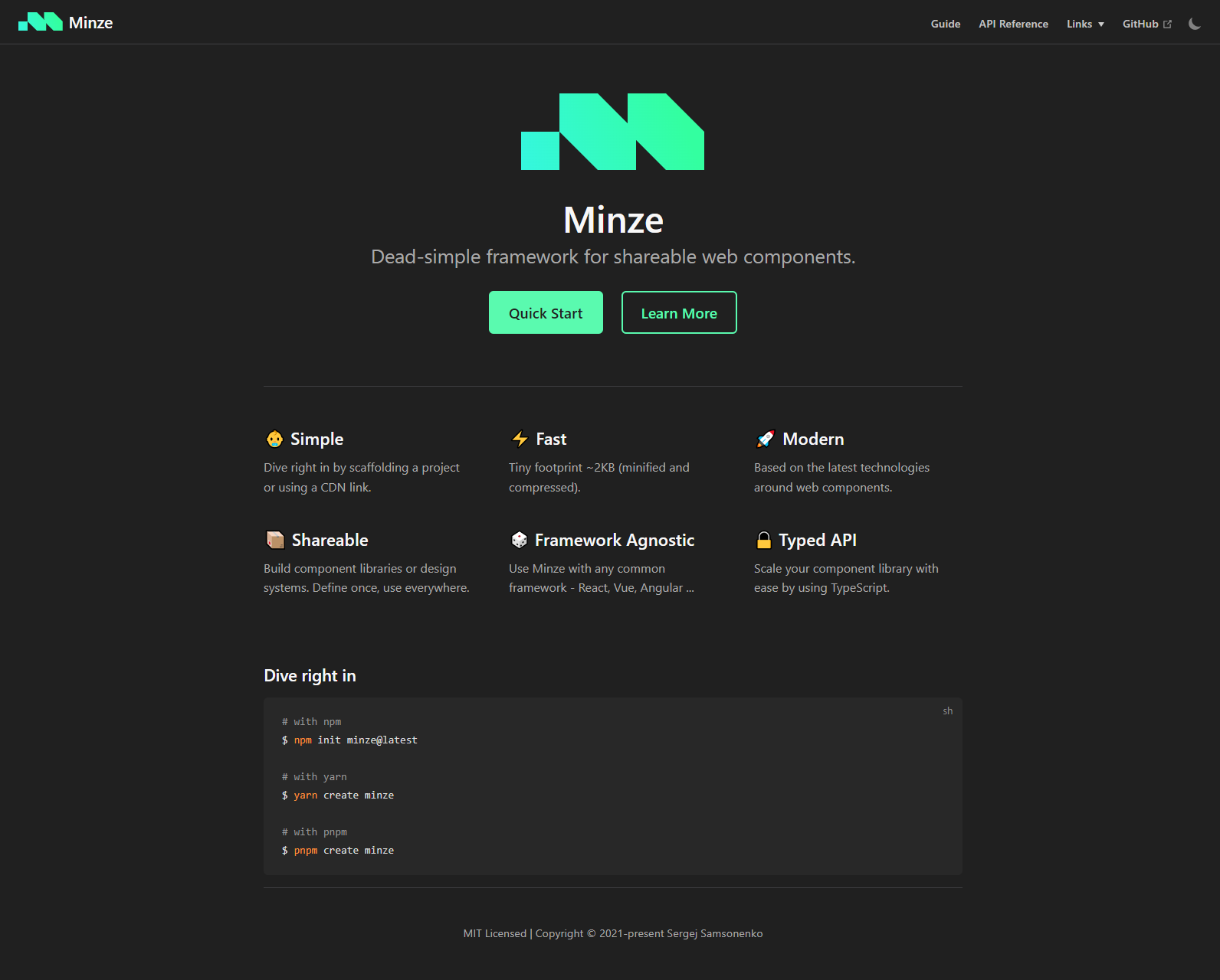 Minze.dev Landing page