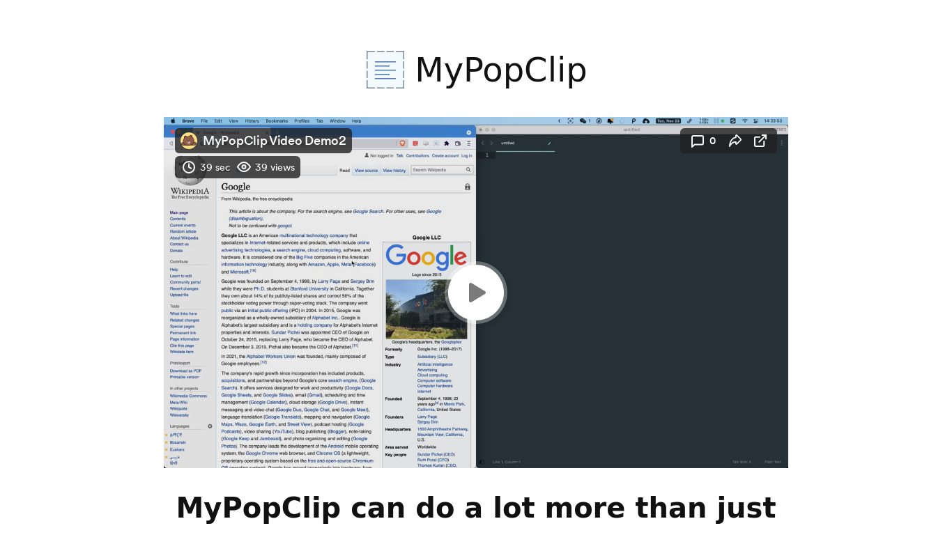 MyPopClip Landing page