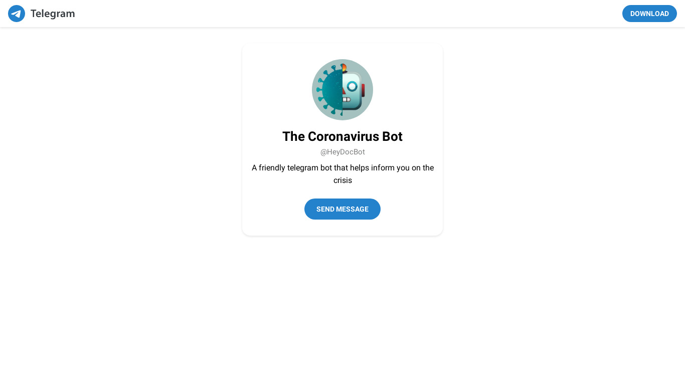CoronaVirus Bot Landing page