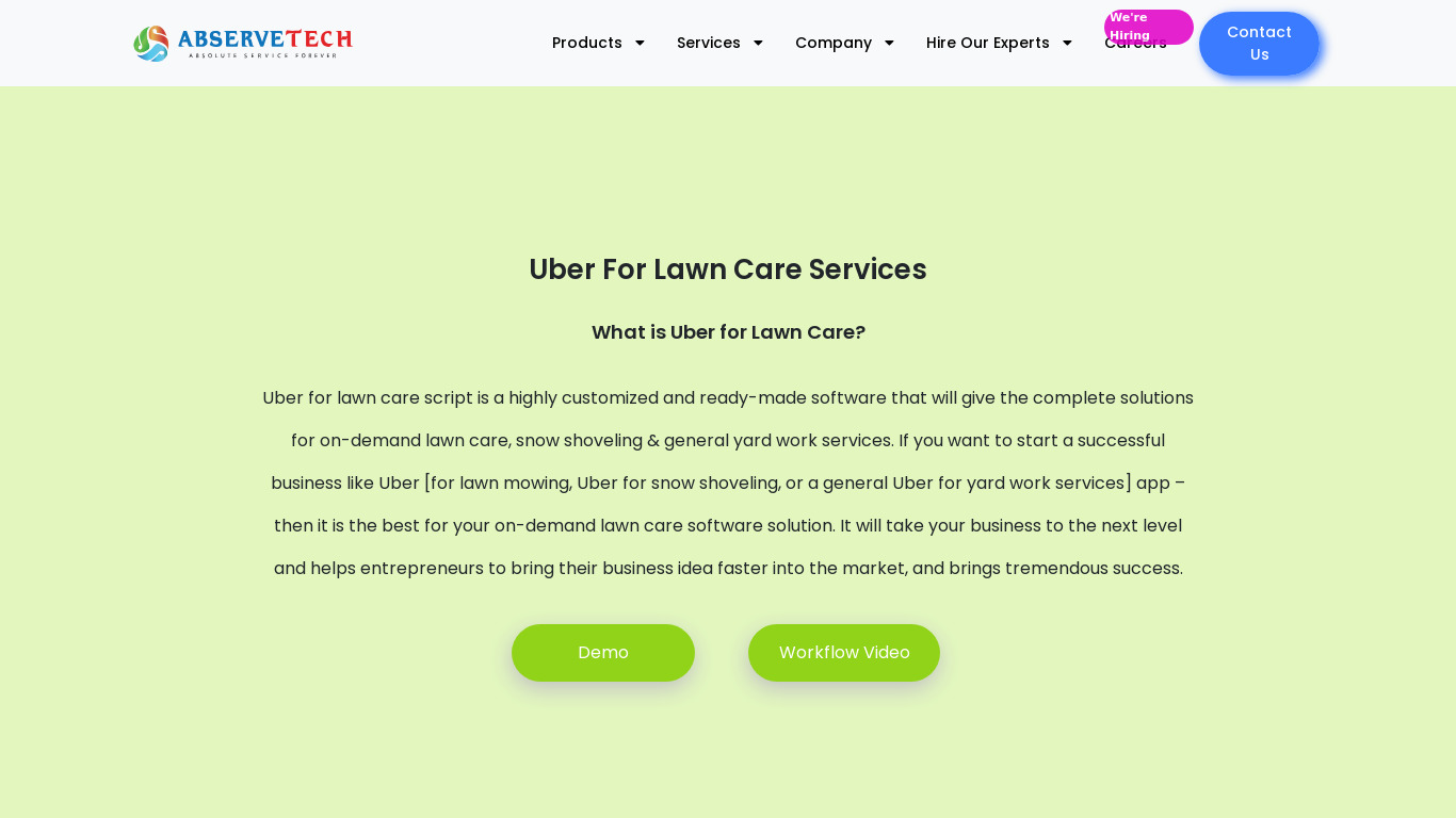Abservetech Uber for Lawn Care Landing page