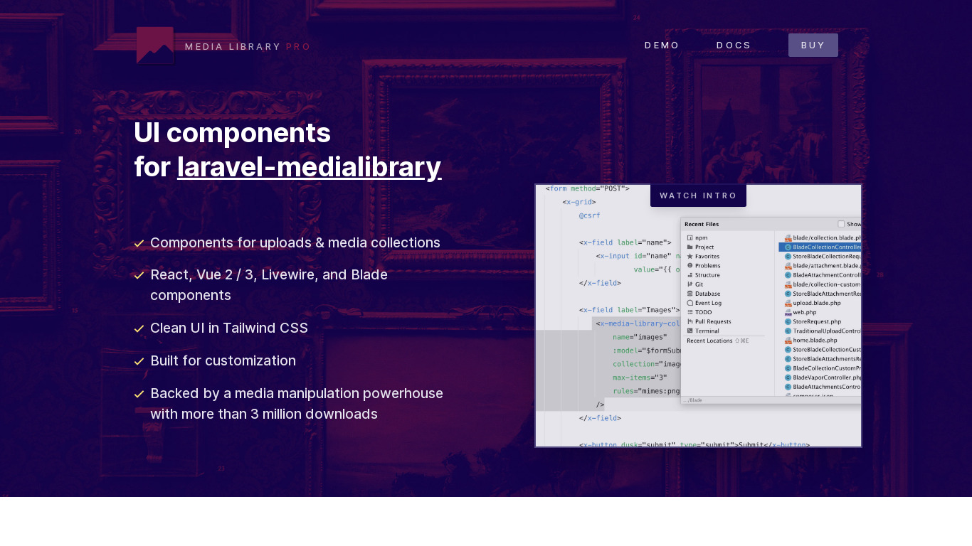Media Library Pro Landing page