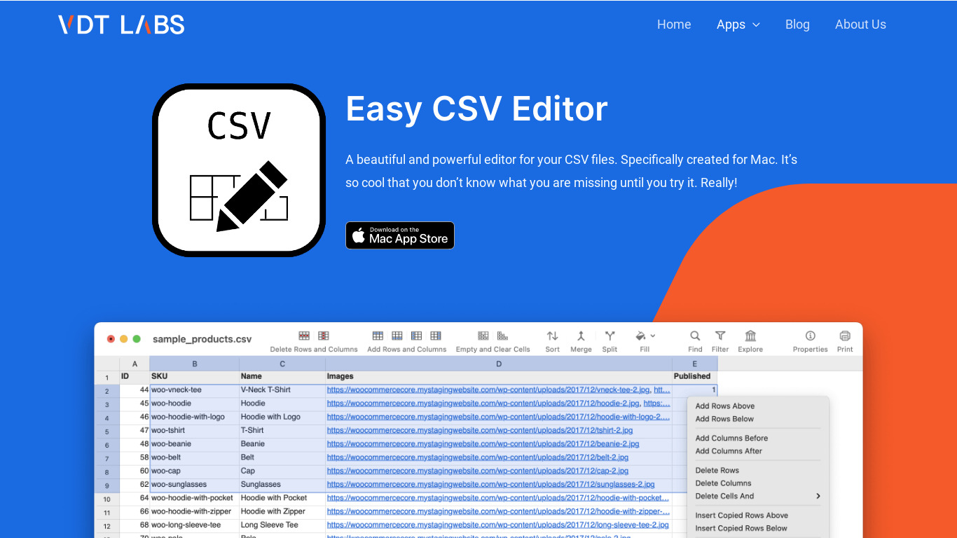 Easy CSV Editor Landing page