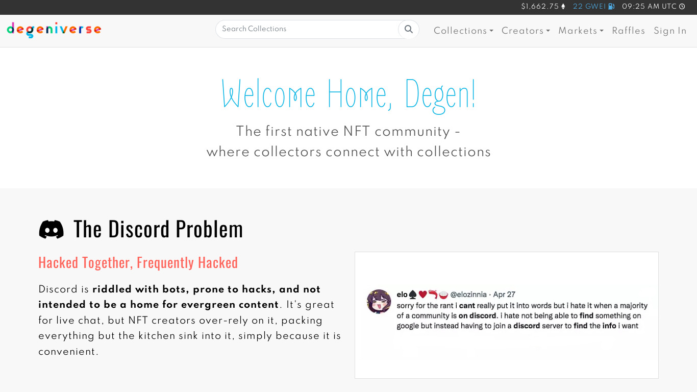 Degeniverse Landing page