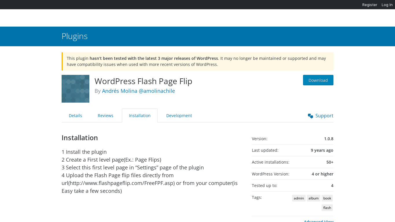 WordPress Flash Page Flip Landing page