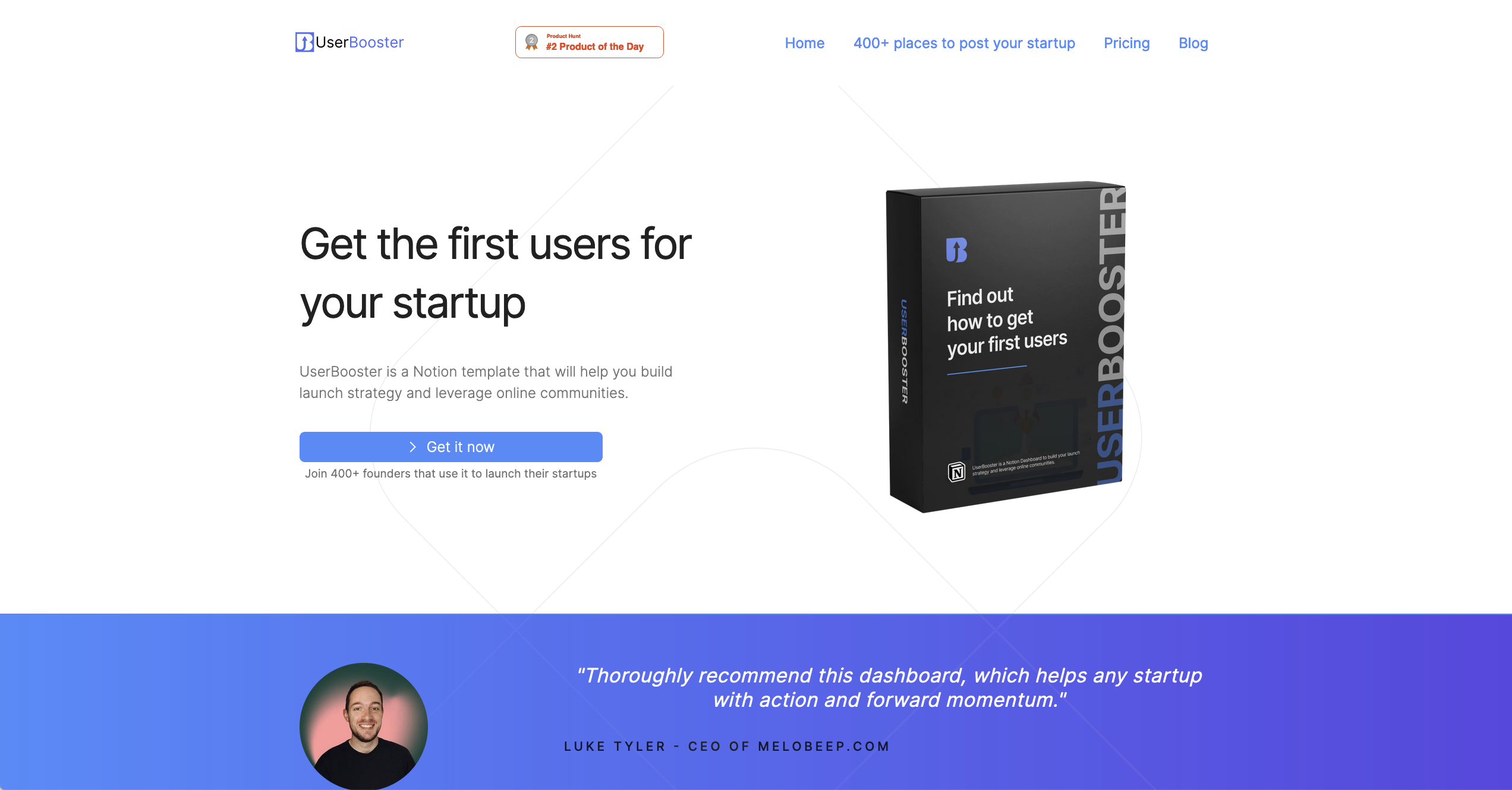 UserBooster Landing page