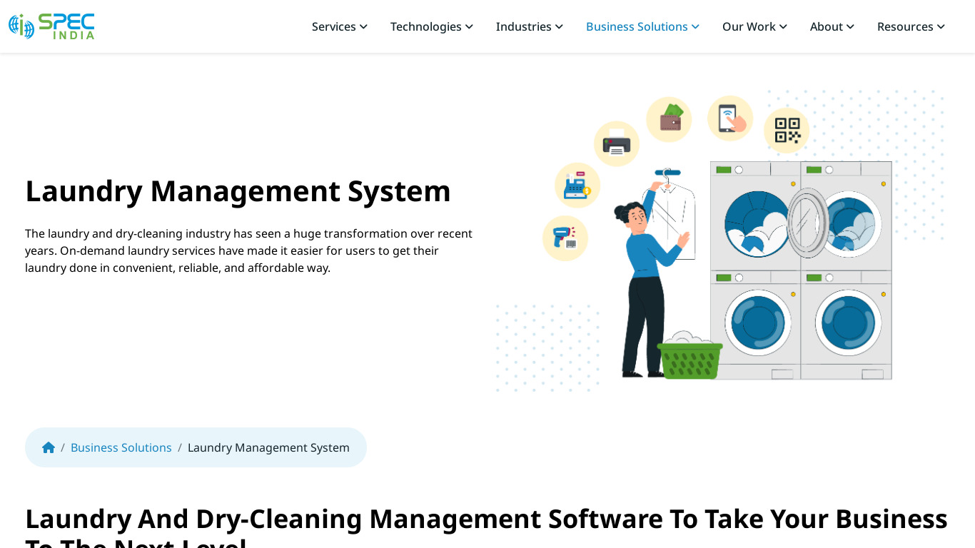 Spec India Laundry Management System Landing page