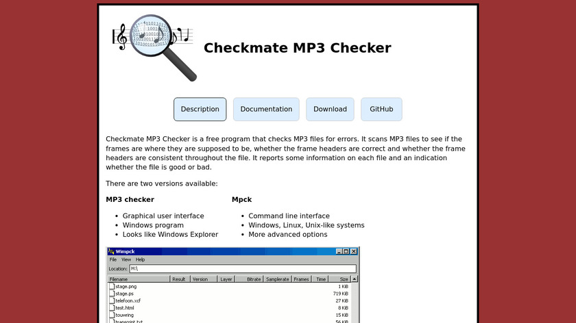 Checkmate MP3 Checker Landing Page