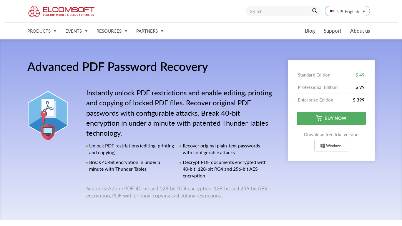 Advanced PDF Password Recovery Landing page