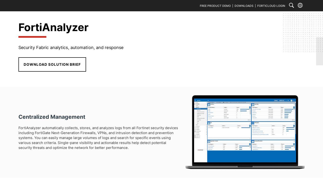 Fortinet FortiAnalyzer Landing page