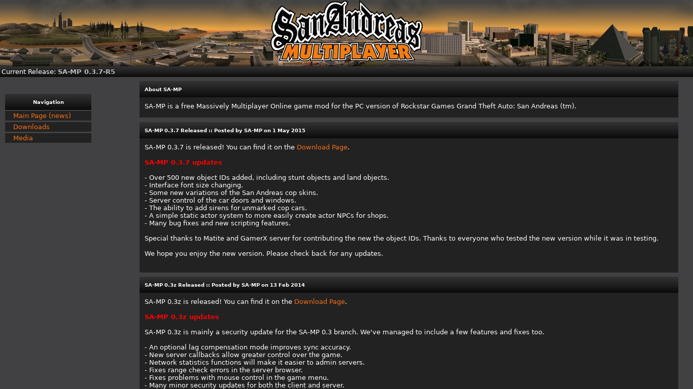 San Andreas Multiplayer Landing page