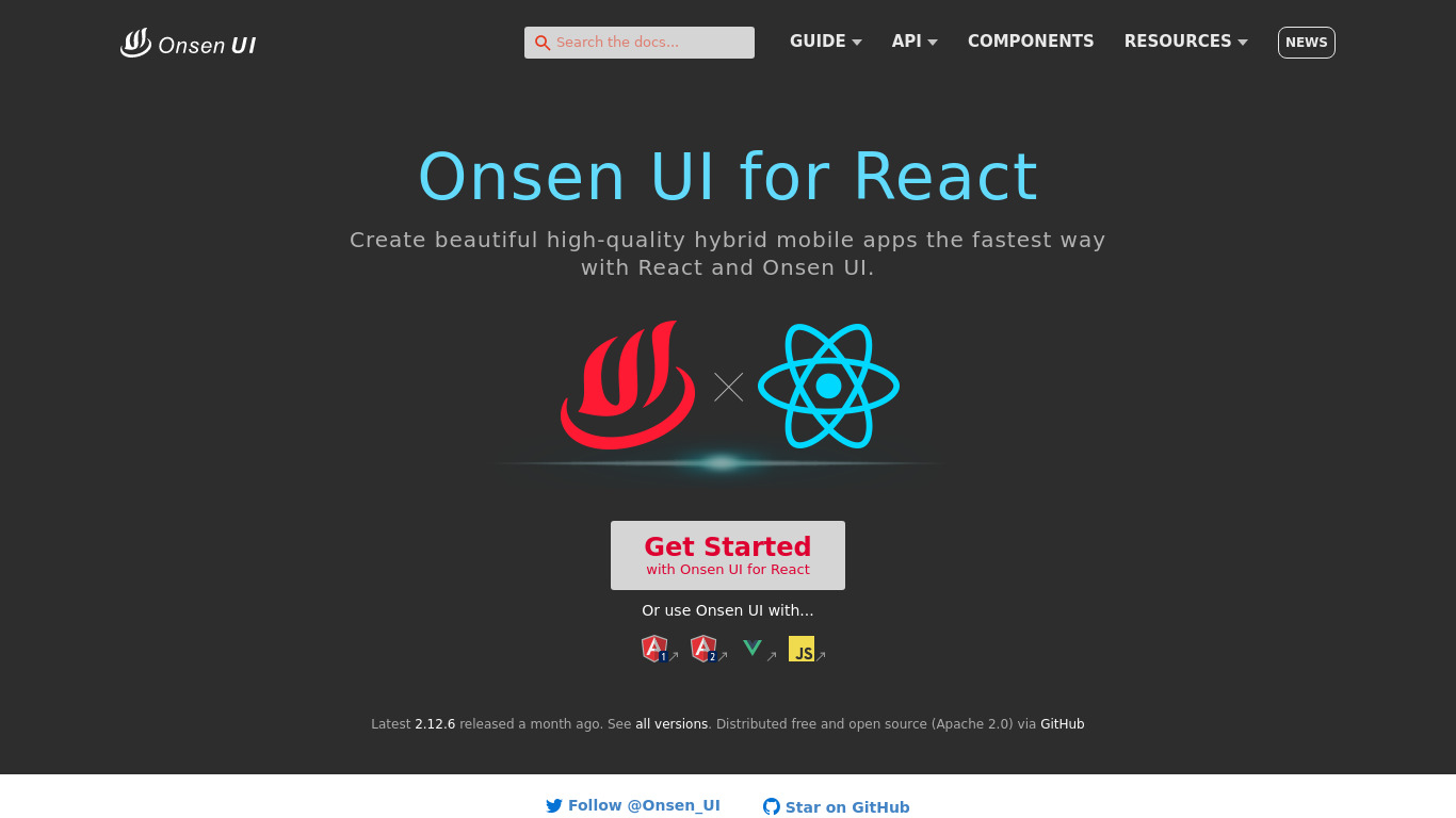 Onsen UI for React Landing page