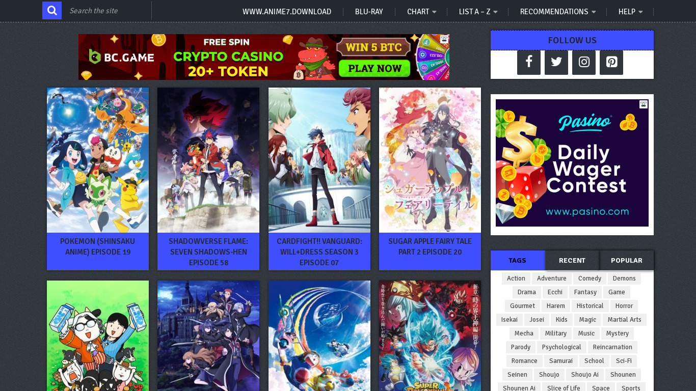 Anime7 Download Landing page