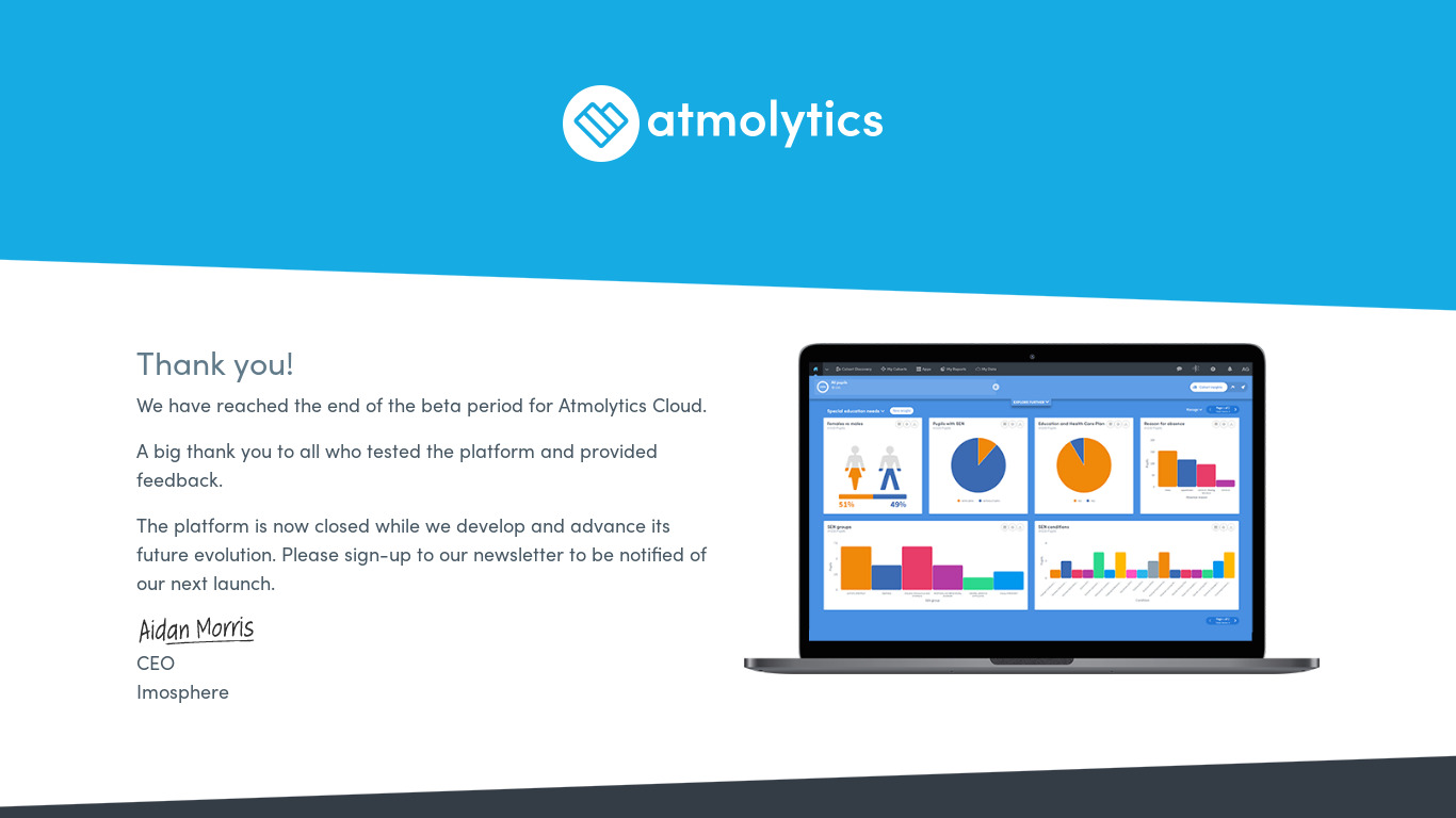 Atmolytics Cloud Landing page