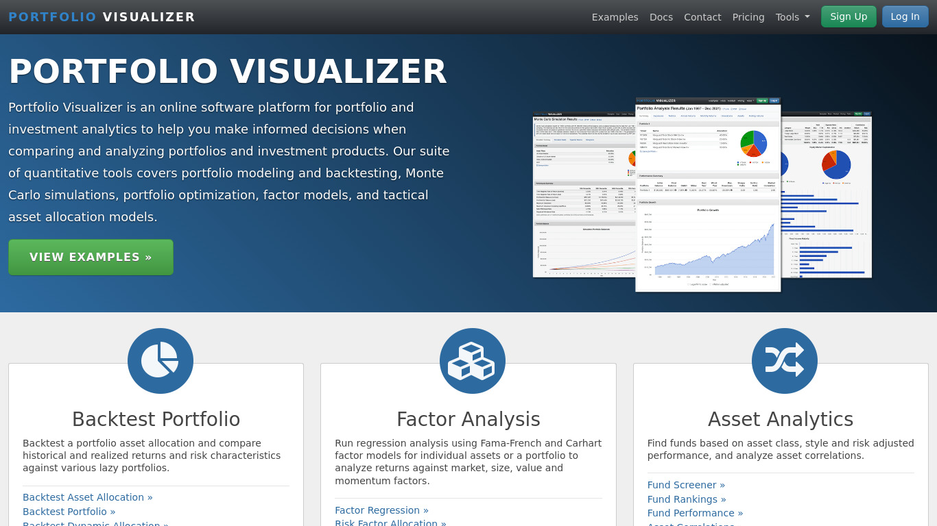 Portfolio Visualizer Landing page