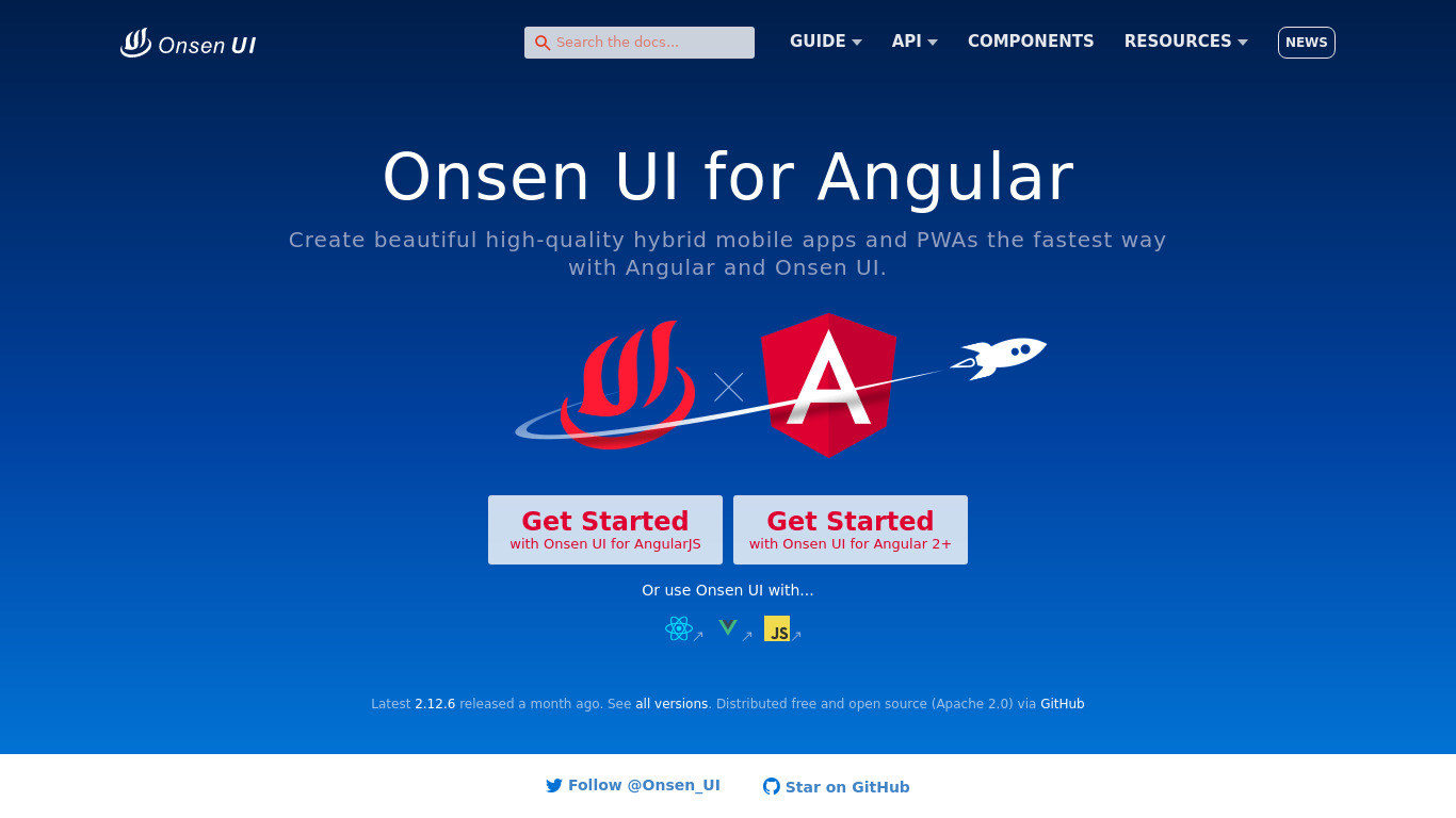 Onsen UI for Angular Landing page