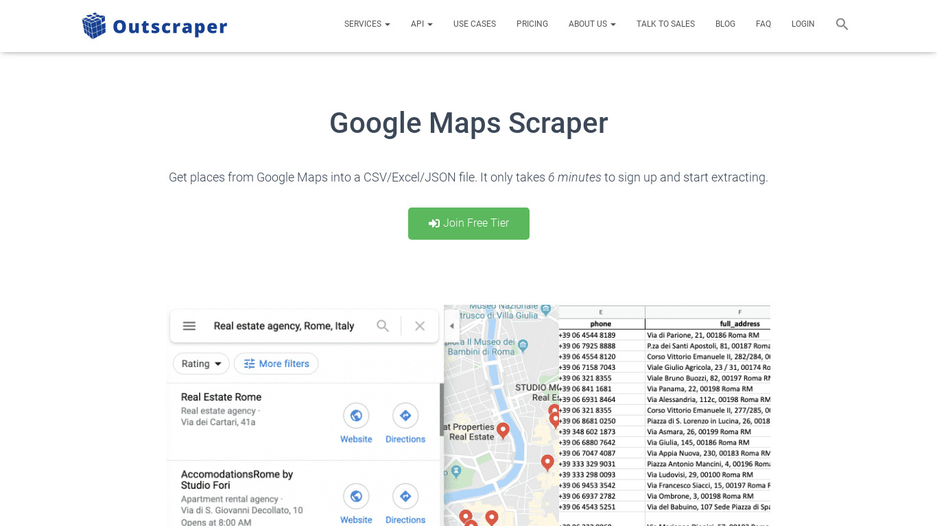 Google Maps Scraper by Outscraper Landing page