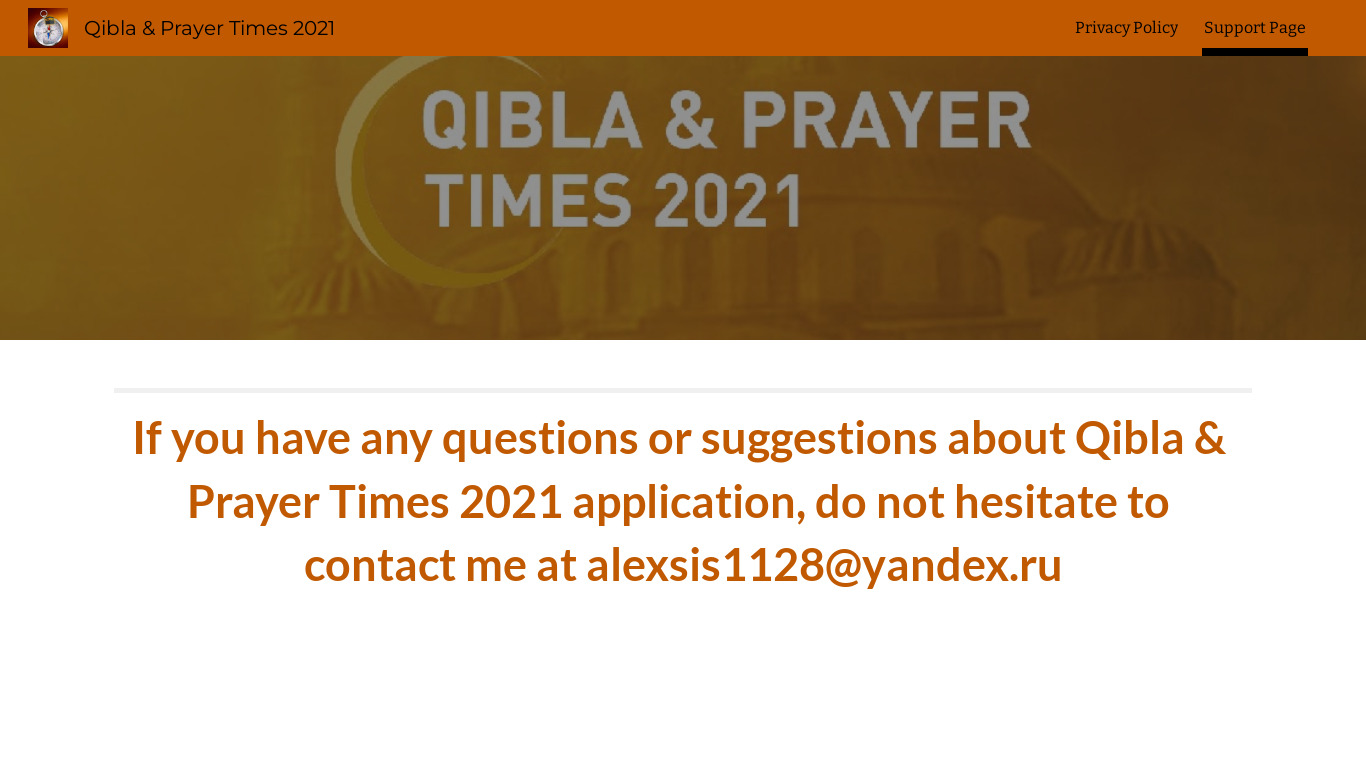 Qibla & prayer times Landing page