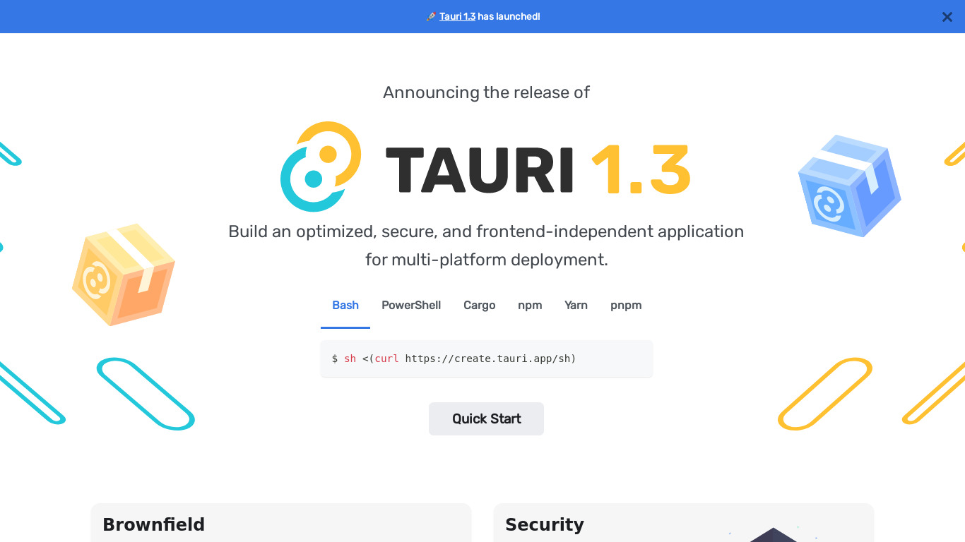Tauri Landing page