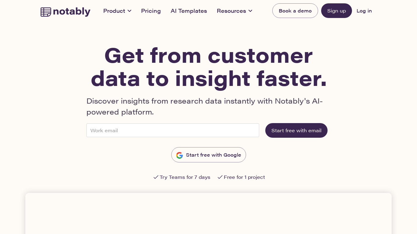 Notably.ai Landing page