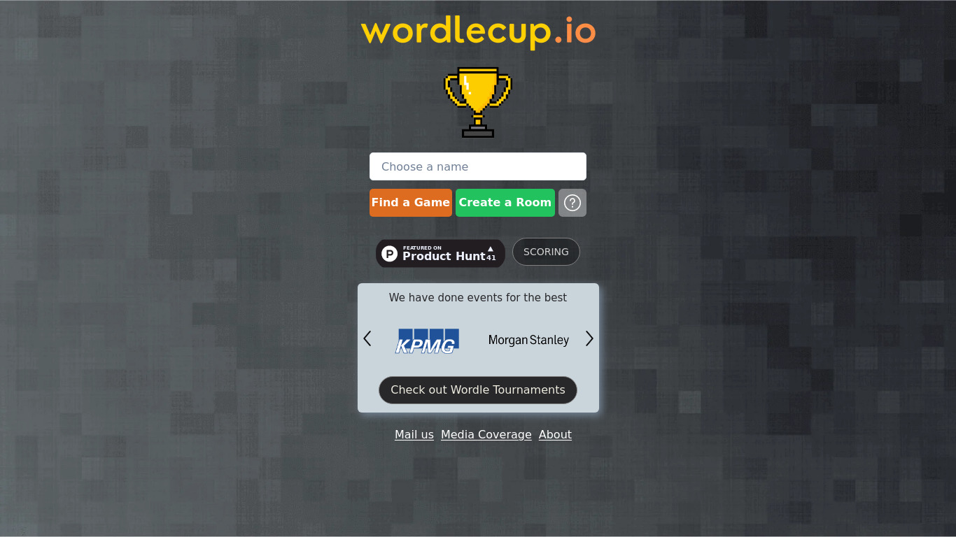 WordleCup.io Landing page