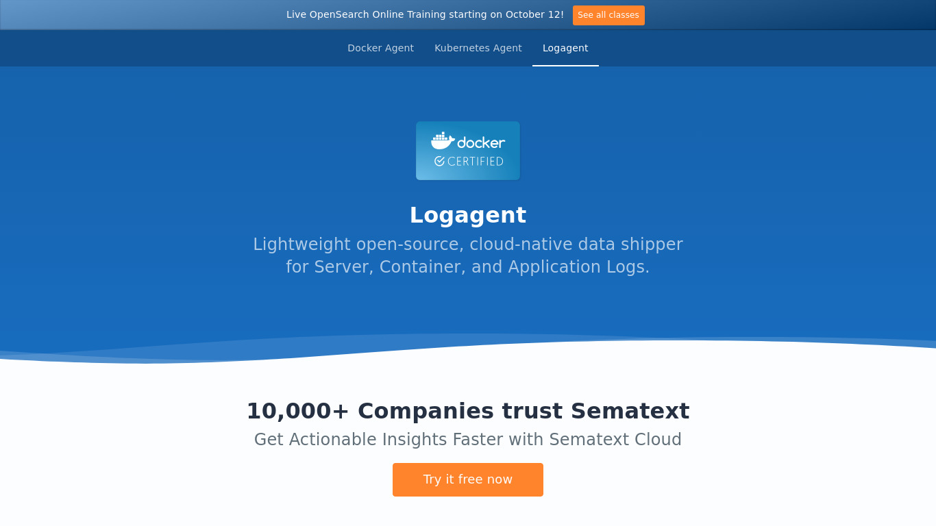 Sematext Logagent Landing page