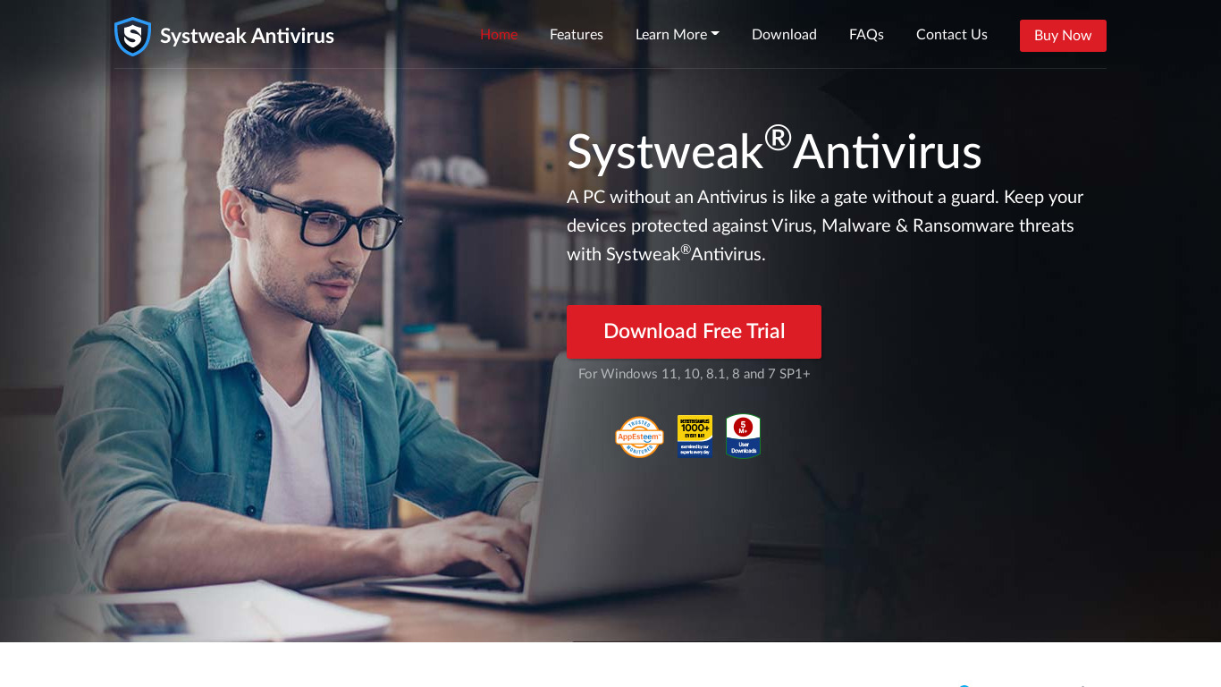 Systweak Antivirus Landing page